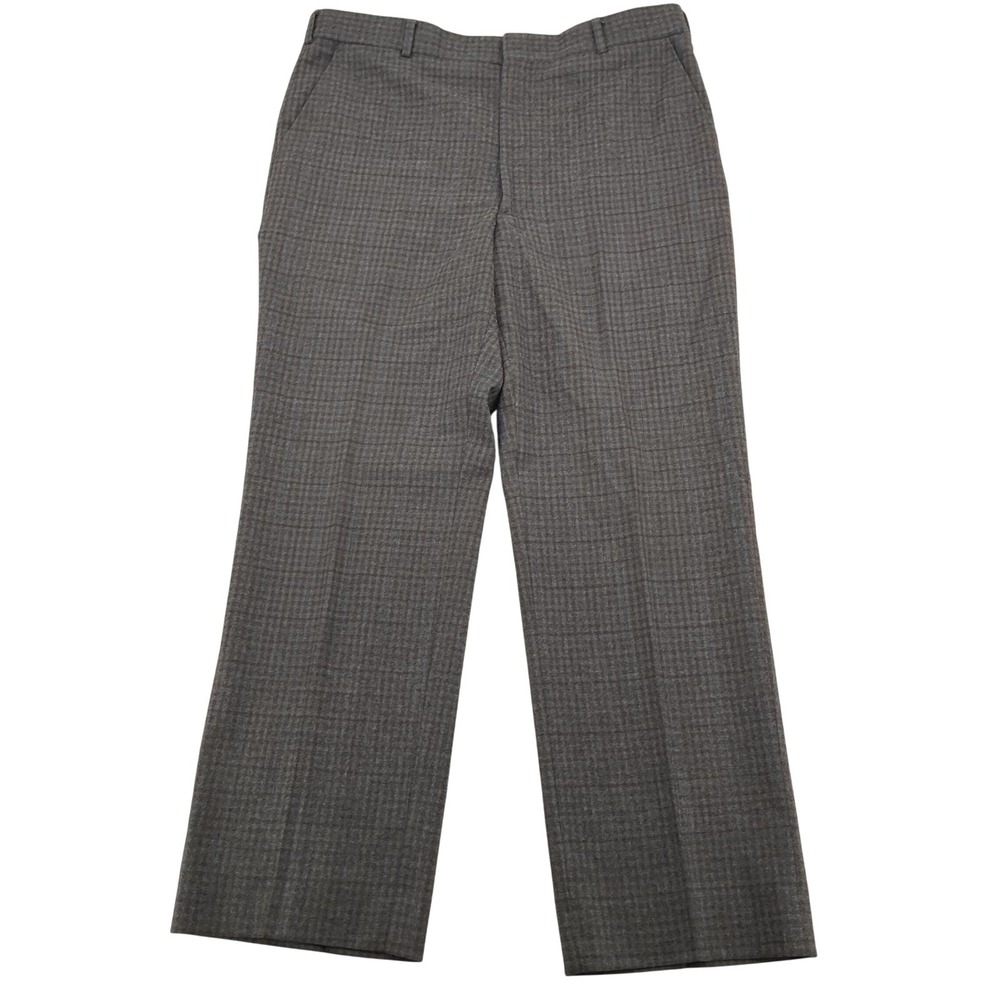 Vintage Trousers Mens 35x30 Pure Wool Plaid Straight Leg Academia Gray